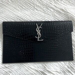 Saint Laurent Uptown Pouch in Crocodile Embossed Shiny Leather